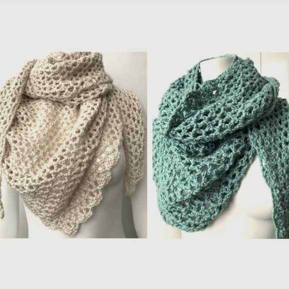 NEW Handmade Asymmetrical Triangular Scarf in Aqua Color - Picture 3 of 6